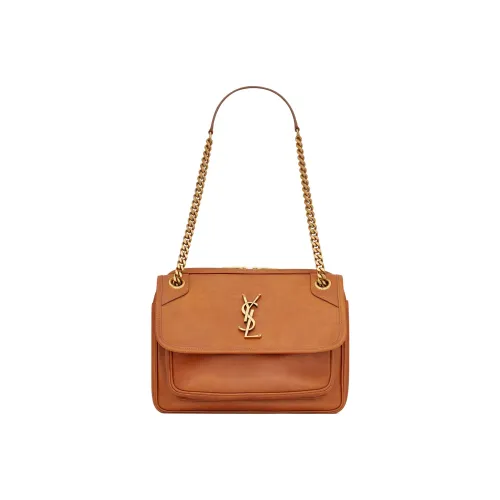 SAINT LAURENT Niki Коровья кожа Camera Сумка Портативная сумка через плечо Сумка через плечо Женская Винтаж Коньяк