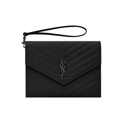 SAINT LAURENT Cassandre Телячья кожа Конверт Сумка Клатч Женская Черная