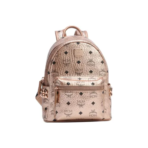 MCM Stark Visetos Холст Рюкзак Мини Женский Розовое Золото Монограмма