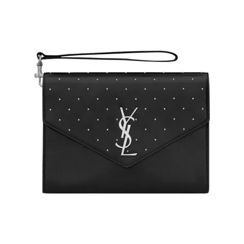 SAINT LAURENT Cassandre Телячья кожа Сумка на запястье Клатч Женский Черный