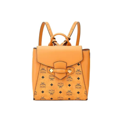 MCM Essential Visetos Origina Коровья кожа Рюкзак Маленький Женский Коньячный