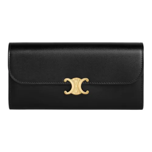 CELINE Triomphe Блестящий Телячья кожа Кошелек Большой Женские Черный