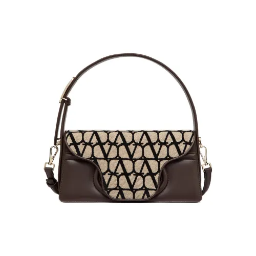 Valentino Холст с кожей козы детали через плечо сумка плечевая сумка женская бежевый черный