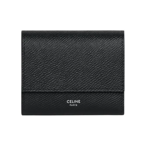 CELINE Трехсекционный держатель для карт с рельефной телячьей кожей кошелек маленький мужской черный