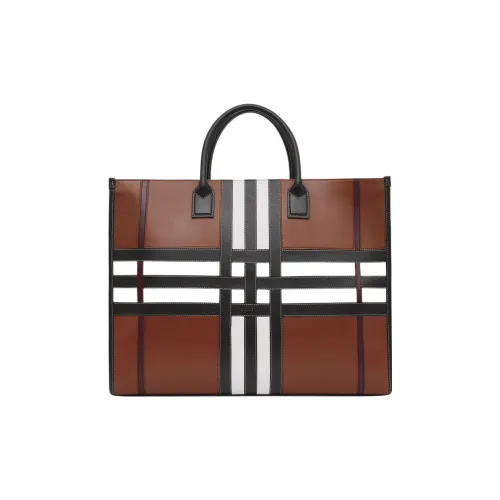 Burberry Телячья кожа Детали Тоут Сумка Сумка для покупок Сумка Большая Мужская Коричневая