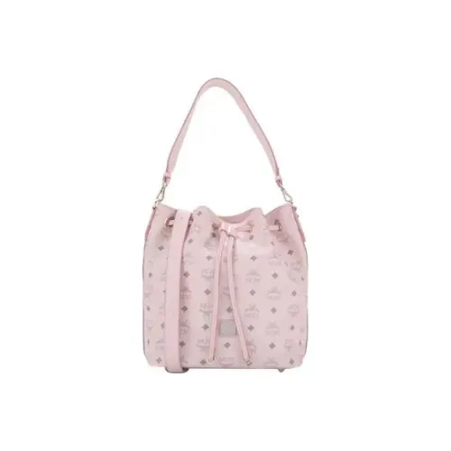 MCM Original Visetos Полная с принтом ведрообразная сумка сумка через плечо сумка среднего размера женская туманно-розовая