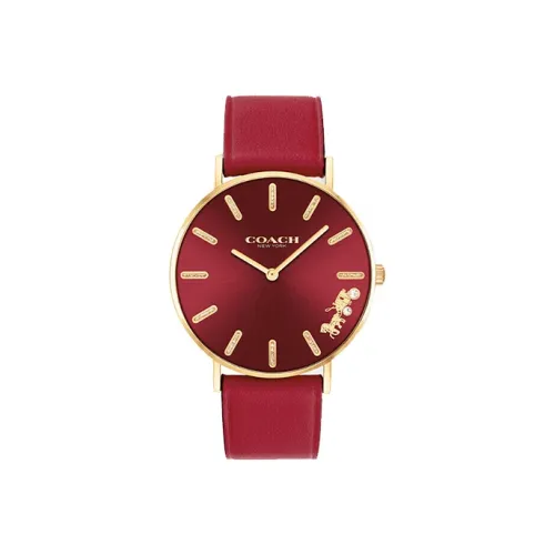 COACH PERRY PELLY Collection Наручные часы Кварцевый механизм Кожаный ремешок 36 мм Красный циферблат Женские часы 14503852