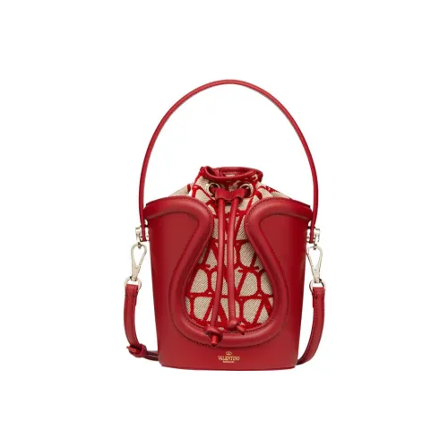 Valentino Козья кожа с тканевыми деталями ведрообразная сумка сумка через плечо ручная сумка обычная женская бежевая красная