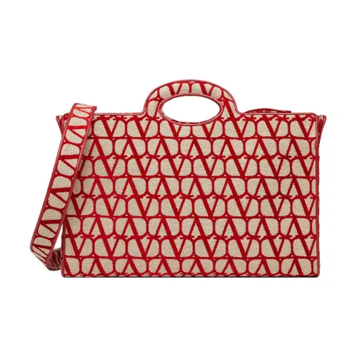 Valentino Ткань Тоут Сумка Сумка для покупок Большая Женская Бежевая Красная