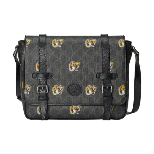 GUCCI Canvas с кожаными вставками курьерская сумка сумка через плечо мужская черная