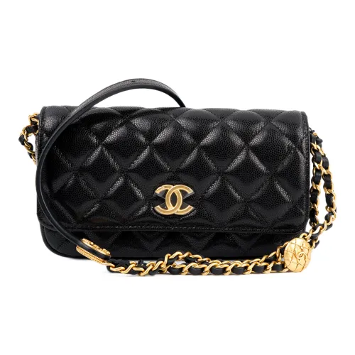 CHANEL Зернистая текстура кожа Личи Коровья кожа Сумка-багет Сумка Сумка через плечо Сумка через плечо Женская Черная