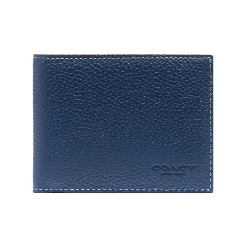 COACH Брелок Кошелек Мягкий Полированный Пескоструйная Кожа Монетница Кошелек Кошелек Держатель для Карт Мужской Королевский Синий