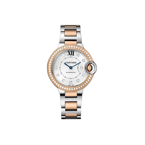 Cartier Часы Ballon Bleu De Cartier 33 Мм, Механизм С Автоматическим Подзаводом, Розовое Золото, Сталь, Бриллианты