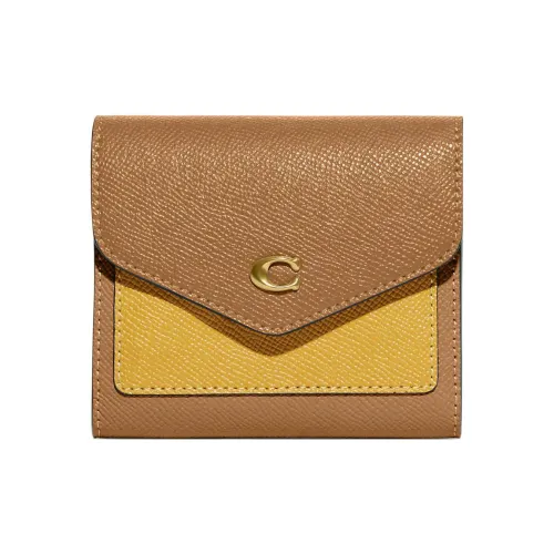 COACH Wyn Крестовая текстура Кожа Сумка для документов Держатель для карт Кошелек для монет Кошелек Маленький Женский Оранжевый Желтый Цветовой блок