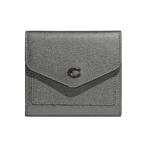 COACH Wyn Металлик Саржа Кожа Монета Кошелек Кошелек Маленький Женский Темно-Серый