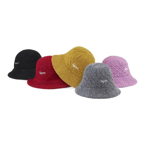 Supreme Brushed Mohair Bucket Hats Unisex Черный Красный Земляной Желтый Серый Фиолетовый