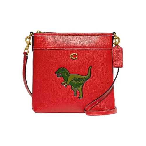 COACH Kitt Полированная галечная кожа курьерская сумка сумка через плечо маленькая женская красная