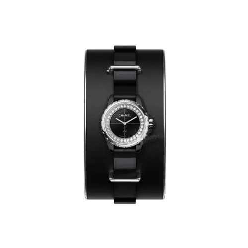 CHANEL J12 Collection Часы Кварцевый механизм Коровья кожа Ремешок Черный циферблат Женские