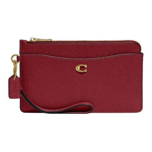 COACH Wristlet Галечная кожа Запястье Сумка Клатч Маленький Женский Вишнево-красный
