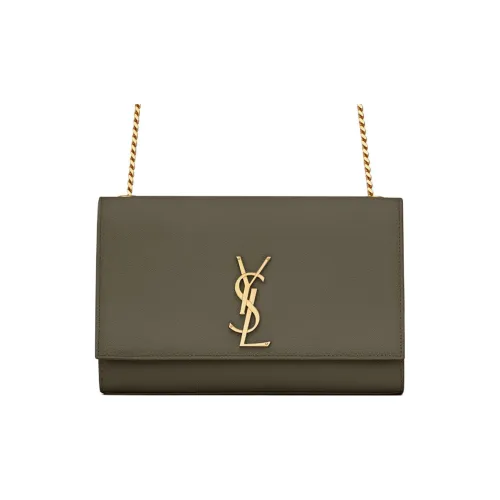 SAINT LAURENT Kate Коровья кожа Сумка через плечо Средняя Женская Хаки Серый цвет