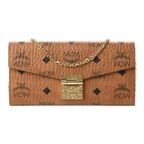 MCM Patricia Visetos Кожа Сумка через плечо Кошелек Большой Женский Коньячный Коричневый