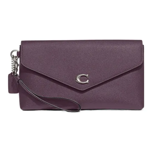 COACH Wyn Крестовая текстура Кожа Запястье Сумка Клатч Большой Женский Темно-фиолетовый