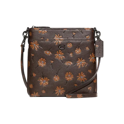 COACH Kitt Полированная кожа с эффектом галечного покрытия курьерская сумка сумка через плечо маленькая женская коричневый