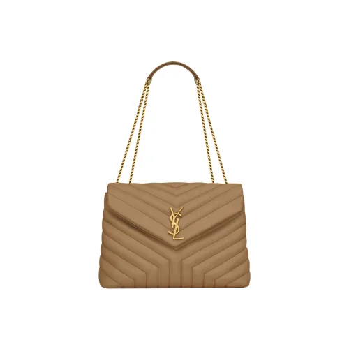 SAINT LAURENT LOULOU Коровья кожа Портативная сумка через плечо сумка на плечо средний размер женский коричневый