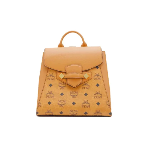 MCM Essential Visetos Origina Кожа Рюкзак Маленький Женские Коньяк