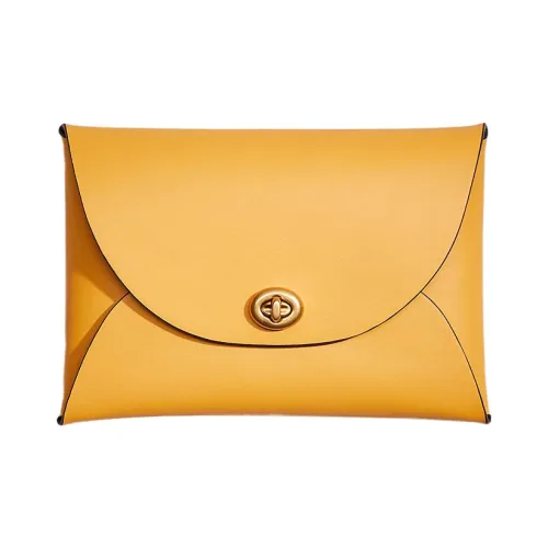 COACH Pouch Кожа Сумка для документов Клатч Маленький Женский Желтый