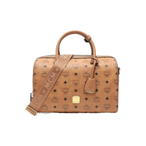 MCM Покрытый холст Бостон Сумка Сумка через плечо Сумка для женщин Коричневый коньяк