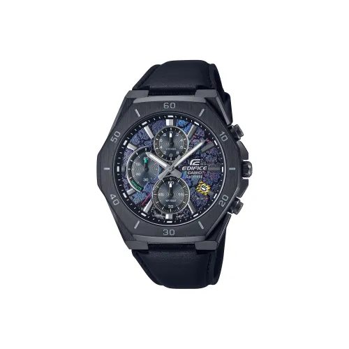 CASIO EDIFICE Кварцевый механизм натуральная кожа ремешок часы для мужчин синий циферблат