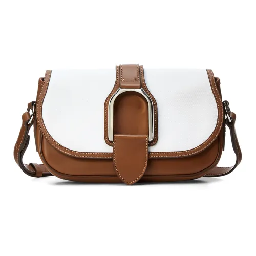 Polo Ralph Lauren Welington Холст Телячья кожа Сумка через плечо Сумка на плечо Женская Коричневый и Белый