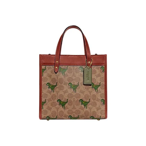 COACH Field Холст Искусственная Кожа Тоут Сумка Сумка для покупок Сумка через плечо Сумка Маленькая Женская Коричневая