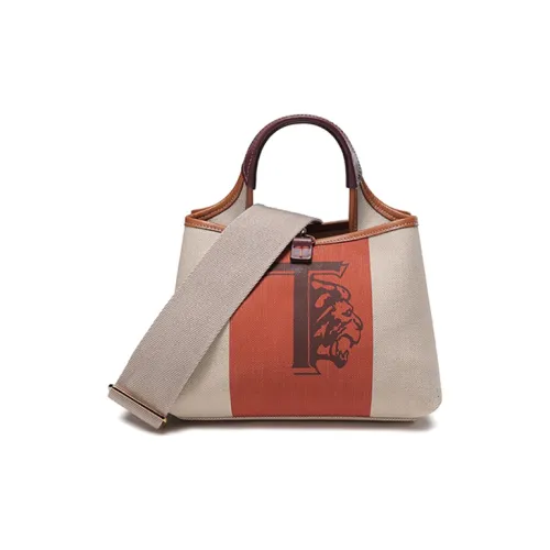 TOD'S Ткань с кожаными вставками через плечо одно плечо сумка мини женская бежево-оранжевый