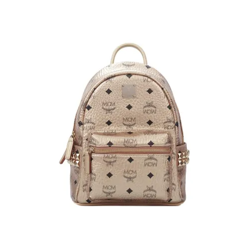 MCM Stark Visetos Кожа Рюкзак Мини Unisex Light Золотой