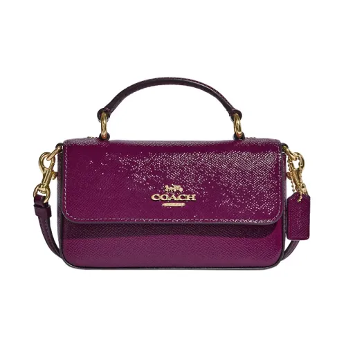 COACH Лакированная кожа саржа кожа гладкая кожа сумка сумка через плечо маленькая женская темно-пурпурно-розовый