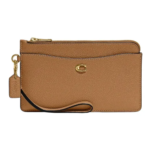 COACH Wristlet Полированная песчаная кожа клатч маленький женский верблюжий коричневый