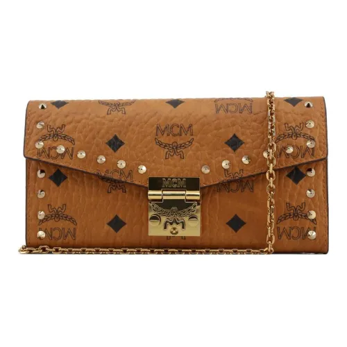 MCM Patricia Visetos Кожа Одно плечо Через плечо Клатч Кошелек Большой Женские Коньяк