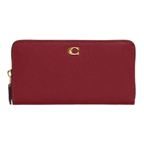 COACH Accordion Zip Wallet Крестовая текстура Коровья кожа Держатель для карт Кошелек Женский Красный