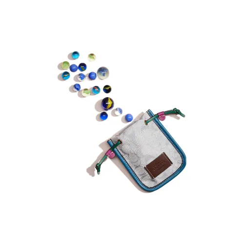 COACH Жаккард Холст с кожей Сумка Мелочь Кошелек Женская Белый Синий