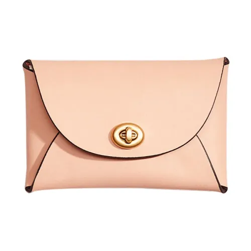 COACH Pouch Галечная кожа Сумка Клатч Монета Кошелек Средний Женский Светло-розовый