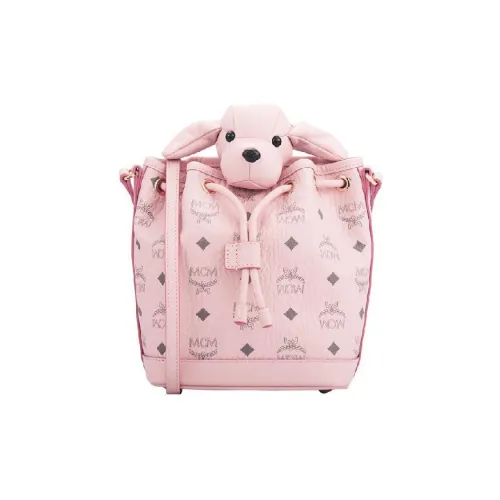 MCM Кожа Ведрообразная Сумка на шнурке Сумка через плечо Сумка на плечо Стандартная Женская Нежно-розовая