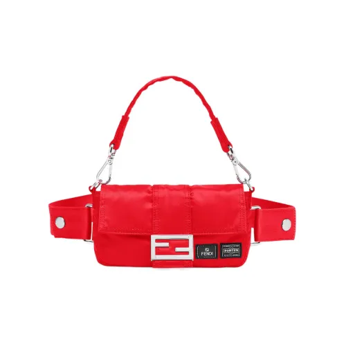 FENDI PORTER Collaboration Baguette Чехол для телефона из коровьей кожи Сумка Банан Мини Мужской Красный