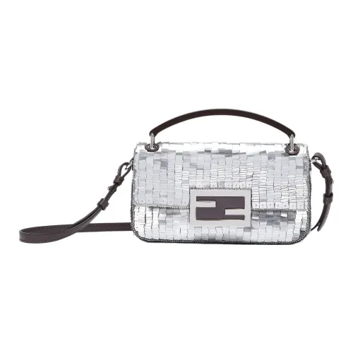 FENDI Baguette Ткань Разделенная Овца Кожа Сумка Сумка через плечо Сумка через плечо Чехол для телефона Women's Silver