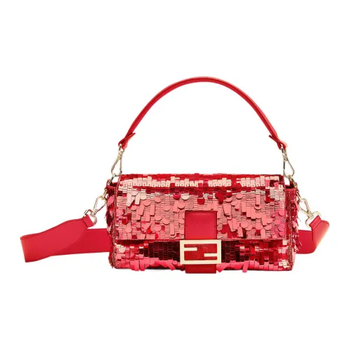 FENDI Baguette Ткань с Овчина Портативный Сумки через плечо Сумка через плечо Средний Женские Красный