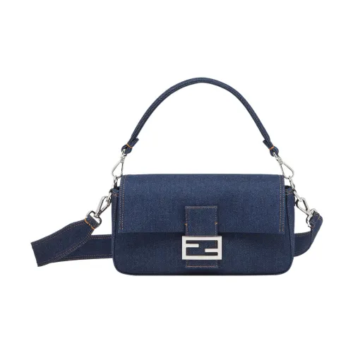 FENDI Baguette Ткань Denim Портативная Сумка через плечо Сумка на плечо Женская Синяя