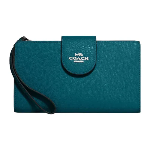 COACH Tech Wallet Крестообразная текстура Кожа Держатель для карт кошелек Женские Бирюзовый