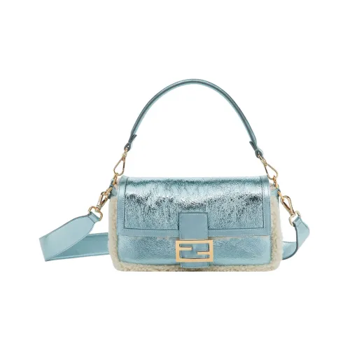 FENDI Baguette Shearling Portable Crossbody Bag Shoulder Bag Women's Light Blue