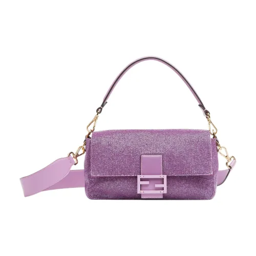 FENDI Baguette Ткань с коровьей кожей Портативная сумка через плечо сумка на плечо Стандартная Женская Светло-фиолетовая